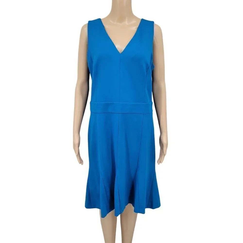 Banana Republic Dress Solid Blue Mermaid Pleated Hem Vneck Sleeveless Plus Size